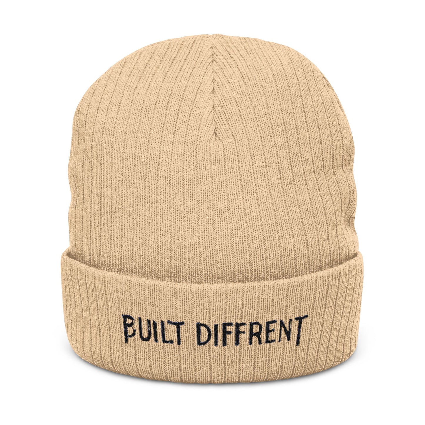 Built Different Ribbed Knit Beanie — Embroidered Casual Winter Hat