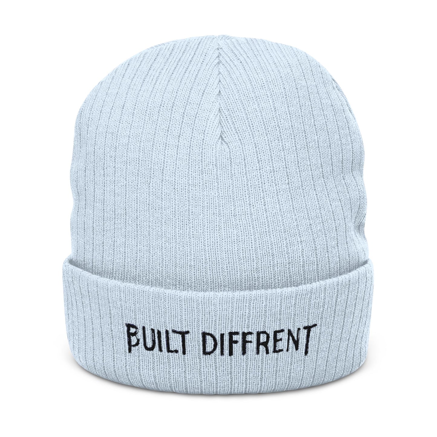 Built Different Ribbed Knit Beanie — Embroidered Casual Winter Hat