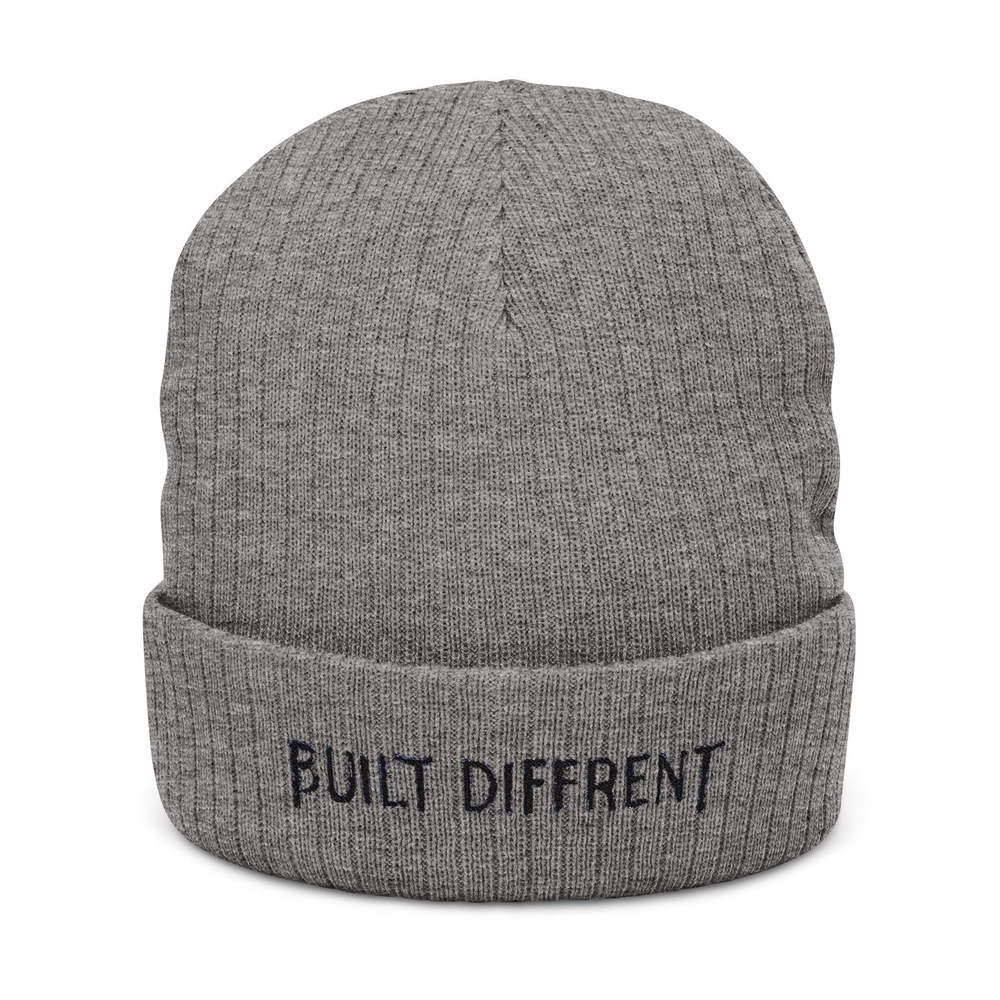 Built Different Ribbed Knit Beanie — Embroidered Casual Winter Hat