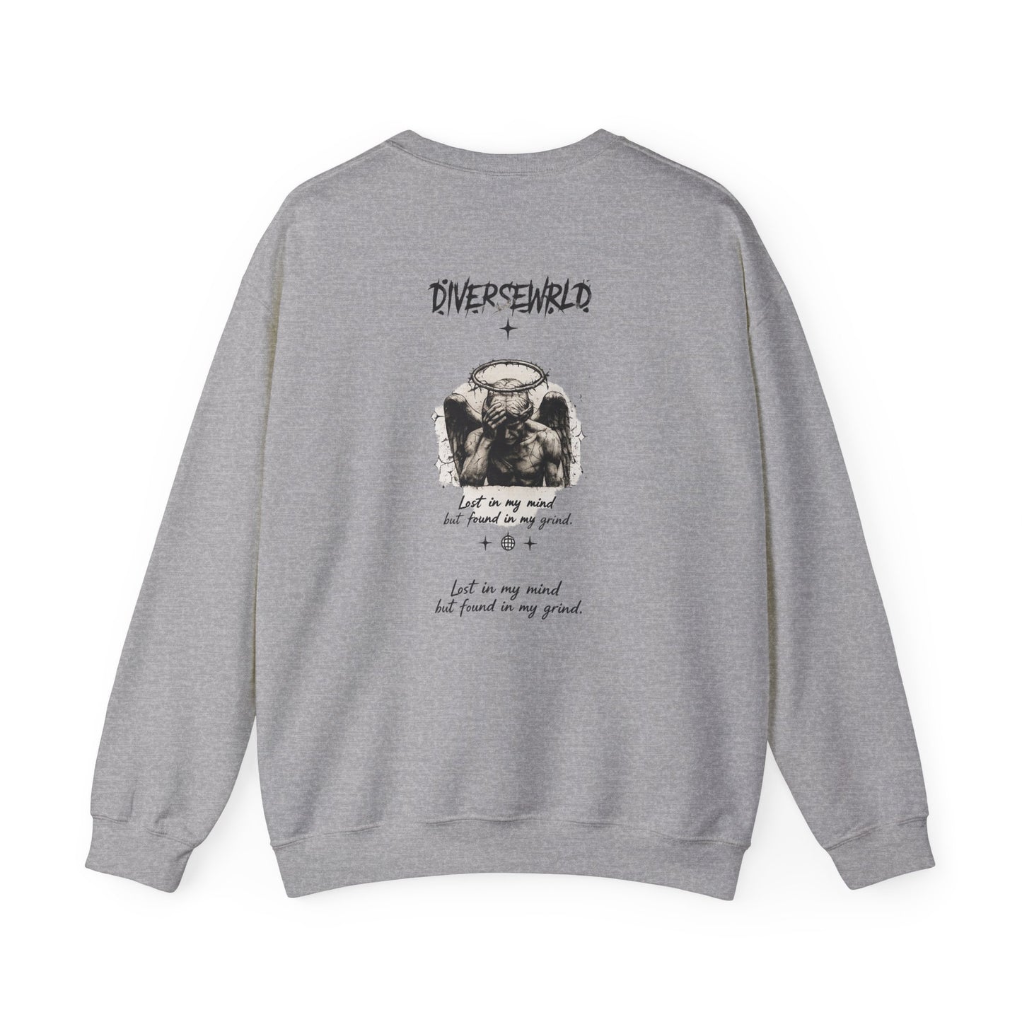 Diverseworld Crewneck Sweatshirt – Grunge Angel Graphic & "Lost in My Mind" Back Print