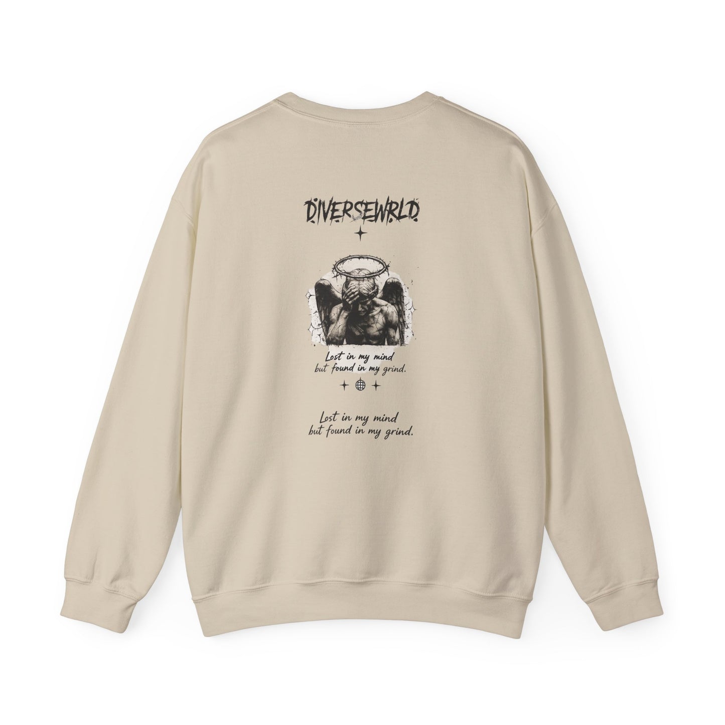 Diverseworld Crewneck Sweatshirt – Grunge Angel Graphic & "Lost in My Mind" Back Print