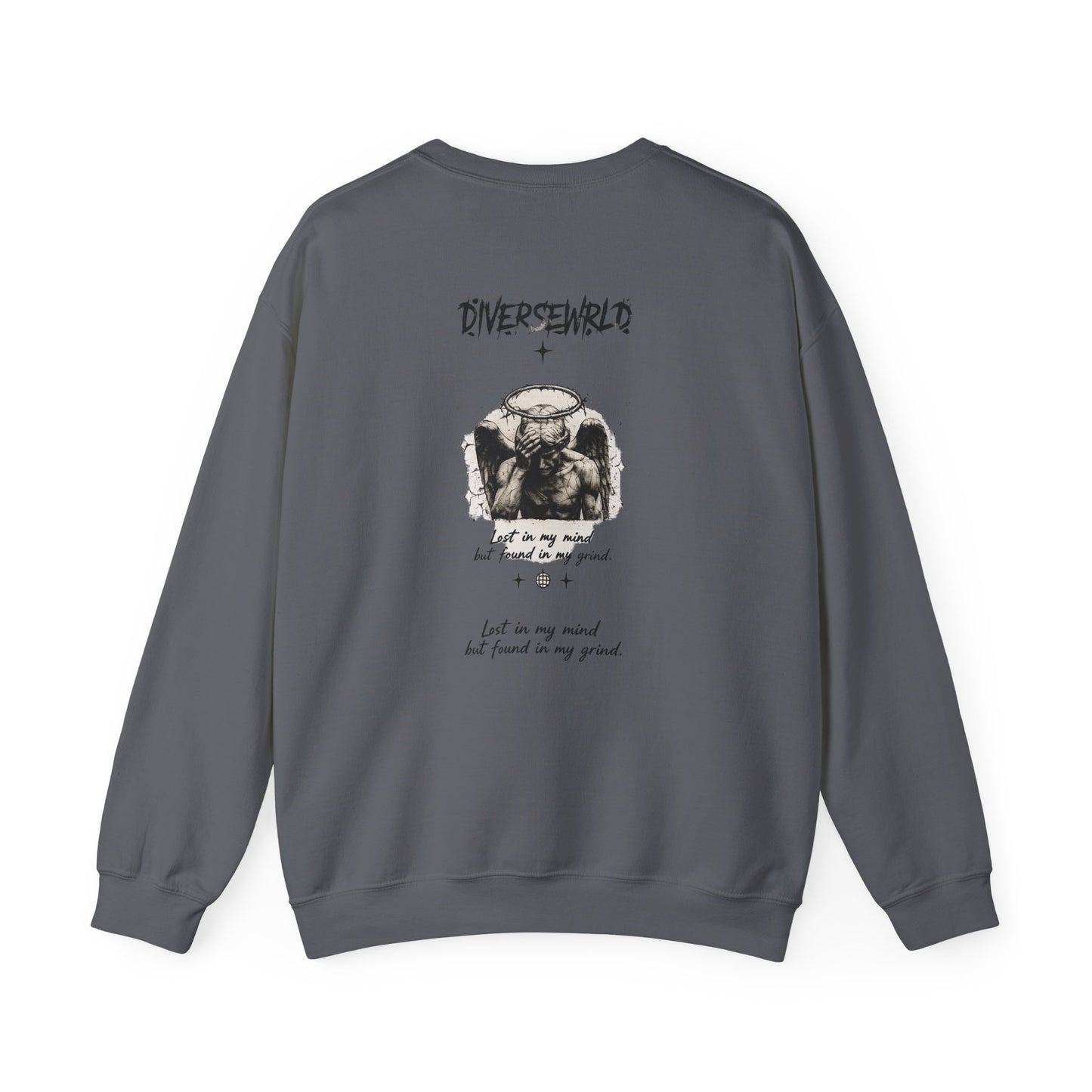 Diverseworld Crewneck Sweatshirt – Grunge Angel Graphic & "Lost in My Mind" Back Print